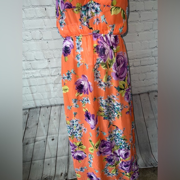 Julia B Orange, blue & purple floral long dress size S - Picture 3 of 11
